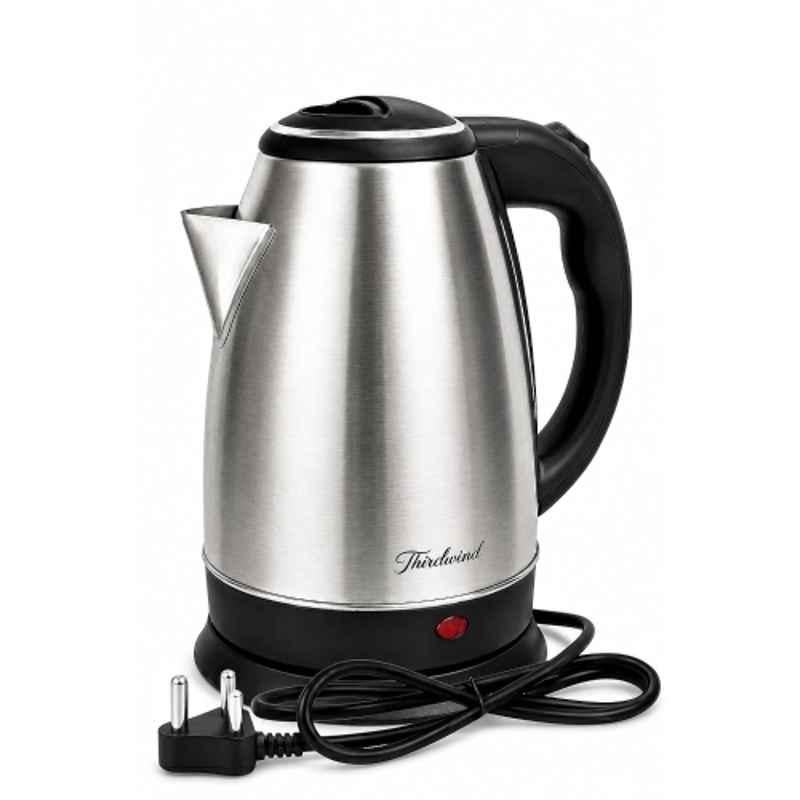 Thirdwind 1350W 1.8 Litre Stainless Steel Silver & Black Electric Kettle with Cordless 360 deg Swivel Base & 1 Year Warranty
