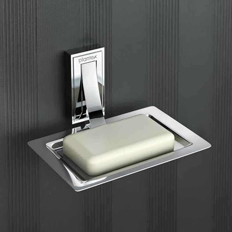 Plantex Soap Holder for Bathroom/Pure Brass Single Soap Dish/soap Stand/Soap Bar/Soap Case/Bathroom Accessories APS-RTO-06, Chrome