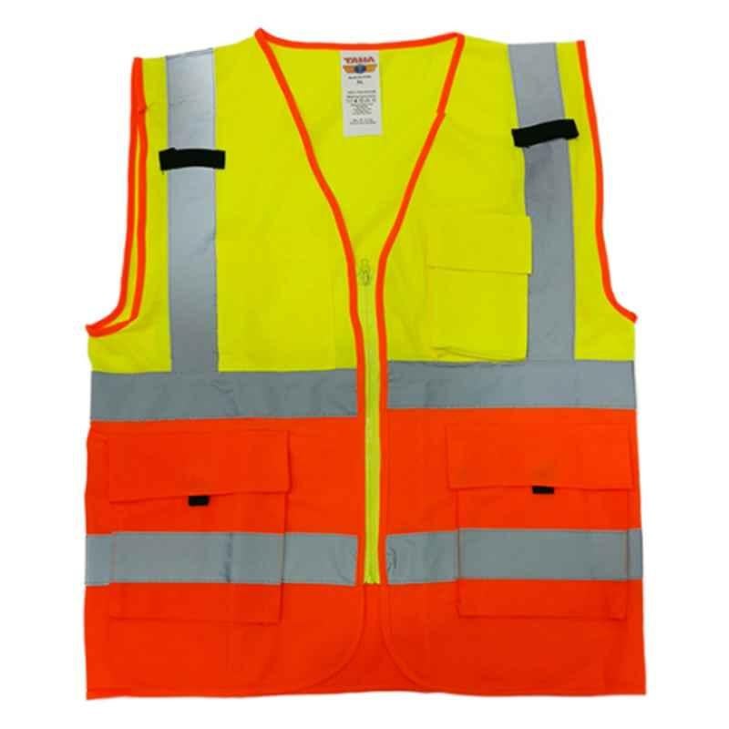 Taha Polyester Yellow & Orange SJ 4 Line Safety Jacket, Size: L