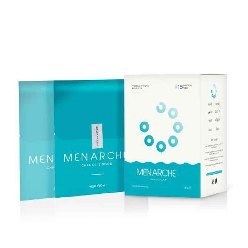 Menarche 15 Pcs Medium Soft Cotton & Ultra Thin Biodegradable Sanitary Pad Set, MSP002