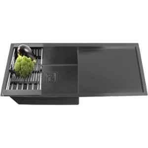 Fossa 37x18x10 inch Stainless Steel SS304 Matt Finish Black Single Bowl with Drainboard Kitchen Sink, FHS-09