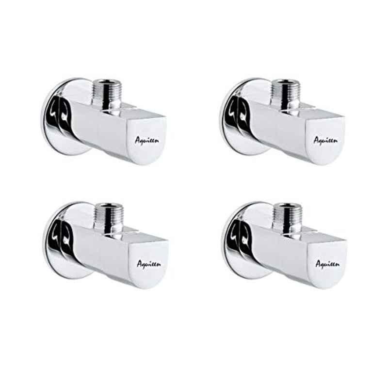 Aquieen Arc Brass Silver Angle Stop Valve with Wall Flange (Pack of 4)