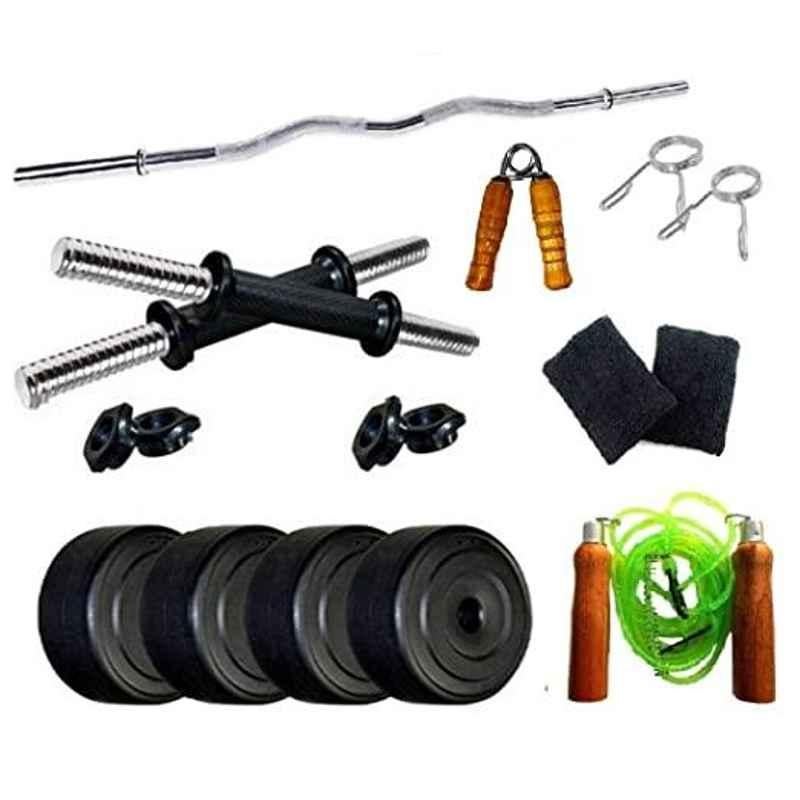Spanco Multicolor SPC_3C_DMB_SW_46 Home Gym 46kg (3kgx4 = 12kg + 5kgx6 = 30kg + 2kgx2 = 4kg) with Curl Rod, Wrist Band & Skipping Rope (Multicolor)