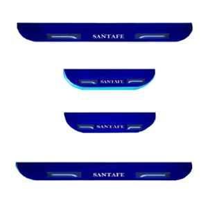 Car Accessories Hub 4 Pcs Acrylic Black Sill Scuff Plate Set with Blue LED for Hyundai Santa Fe