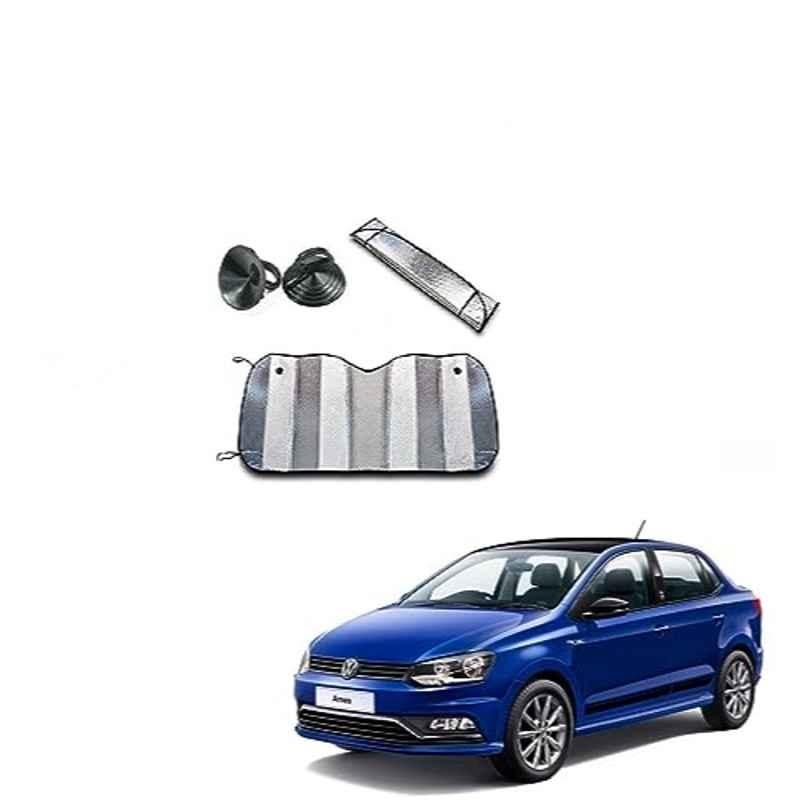 Kozdiko Aluminium Foil UV Protection Silver Windshield Sun Shade for Volkswagen Ameo