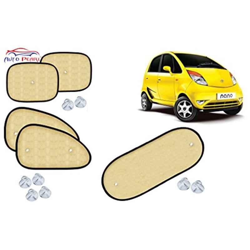 Auto Pearl 5 Pcs PVC & Mesh Beige Window & Rear Sun Shade Set for Tata Nano