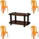 Italica 4 Pcs Polypropylene Orange Without Arm Chair & Nut Brown Table with Wheels Set, 9306-4/9509