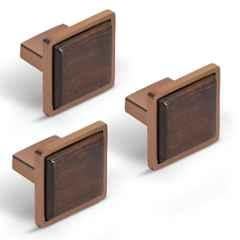 Plantex Knobs for Drawer | Kitchen Cabinet Knobs | Pulls Handles Knobs for Wardrobe, Kitchen & Cabinet | Square Drawer Pulls and Knobs (Pack of 3) Rose Gold & Wood