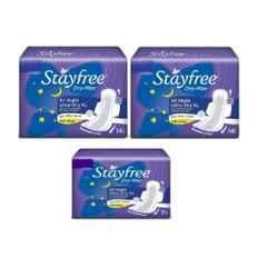 Stayfree 14, 14 & 7 Pcs Dry Max All Night Ultra Dry Sanitary Pad Set, Size: XL