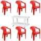 Italica 6 Pcs Polypropylene Red Comfort Arm Chair & White Table with Wheels Set, 9045-6/9509