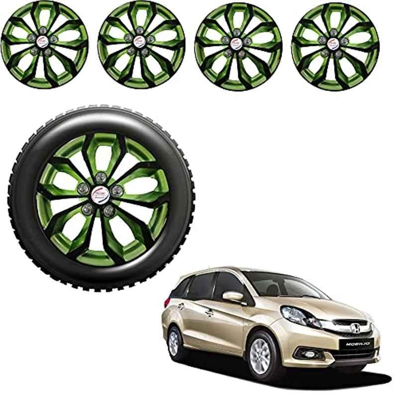 Auto Pearl 4 Pcs 15 inch ABS Black & Green Car Wheel Cover Set for Honda Mobilio