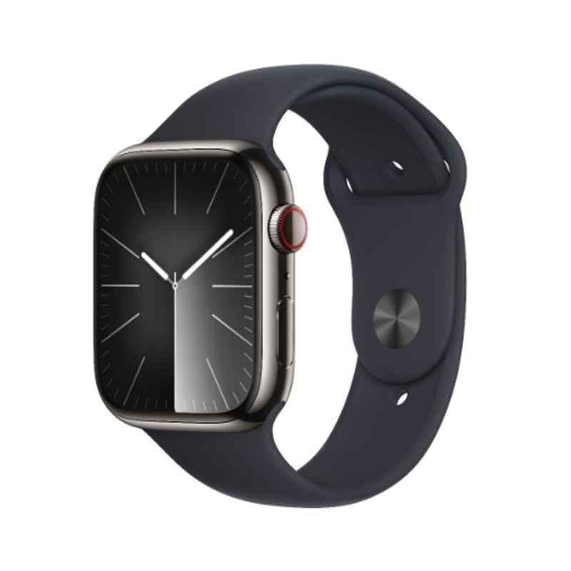 Apple 9 45mm Graphite SS Case GPS & Cellular Smart Watch with M/L Midnight Sport Band, MRMW3QA/A