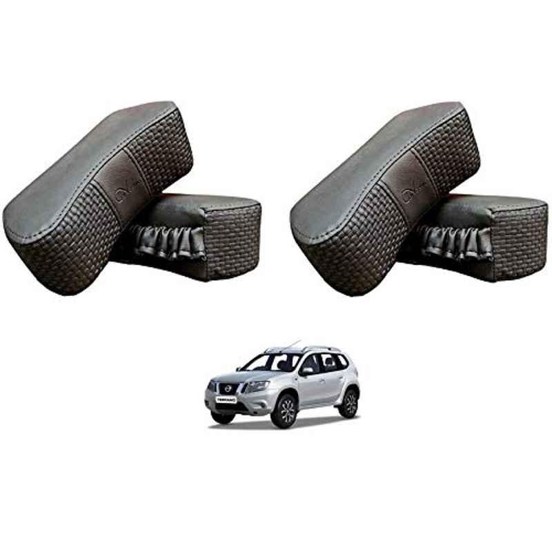 Kozdiko 4 Pcs CV Designer Grey Leatherite Neck Rest Car Cushion Pillow Set for Nissan Terrano