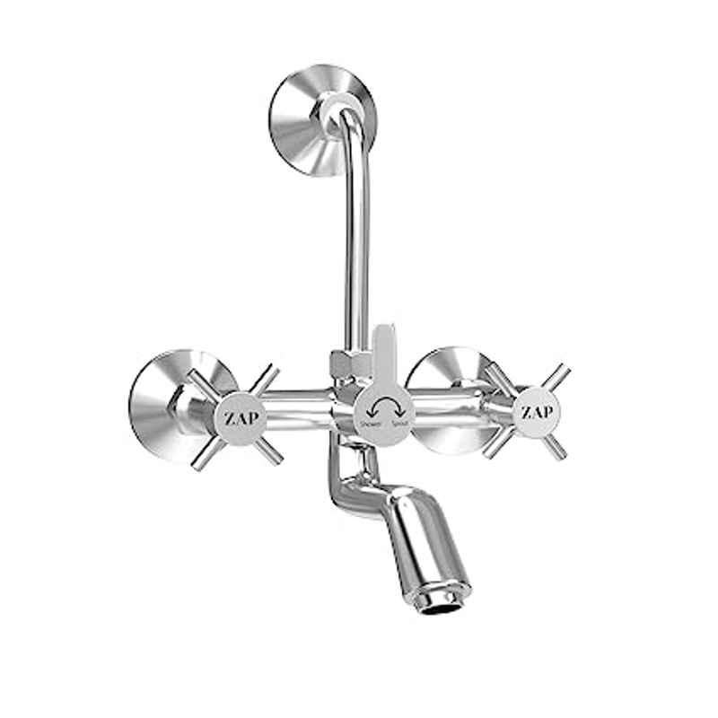 ZAP Brass Chrome Finish 2 In 1 Wall Mixer with L Bend