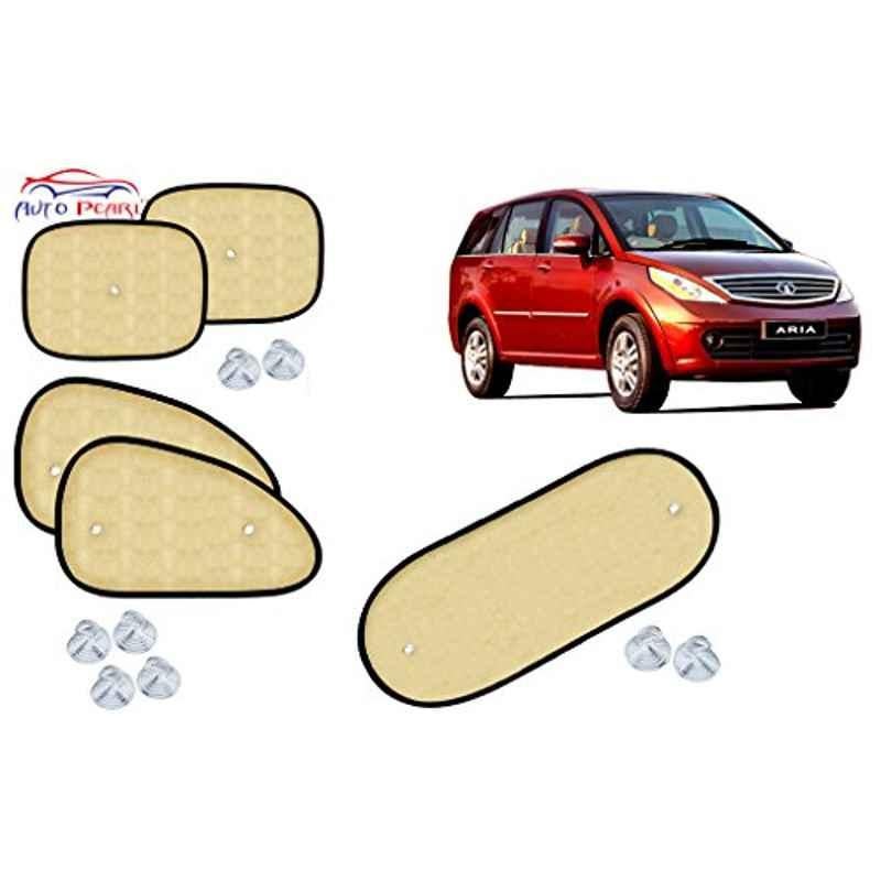 Auto Pearl 5 Pcs PVC & Mesh Beige Window & Rear Sun Shade Set for Tata Aria