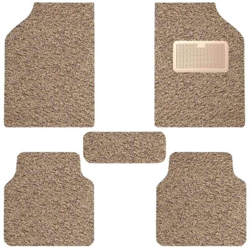 Kingsway 5 Pcs Noodle Grass Anti-Slip PVC Beige & Brown Car Floor Mat Set for All Cars