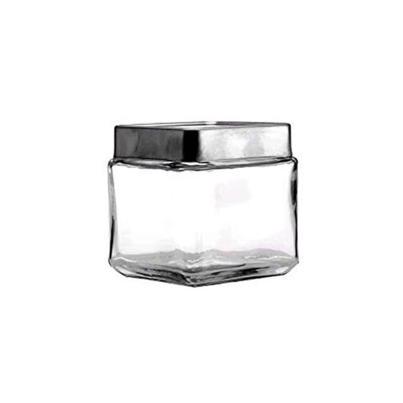 1 Quart Glass Stackable Jar with Brushed Aluminium Lid