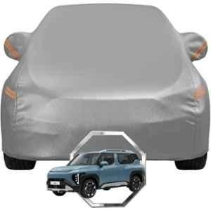 Allextreme Polyester Grey with Highlighter Car Cover with Mirror Pocket & Triple Stitched Bottom Elastic for Kia Syros All Model & Years, PV-GR-03