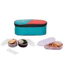 Carrolite 650ml 3-in-1 Blue & White Plastic Lunchbox, White_P-38 (Pack of 5)