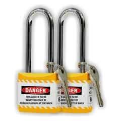 Asian Loto 2 Pcs 65mm Yellow Long Shackle Jacket Padlocks Set for Safety, ALC-LPL-YY