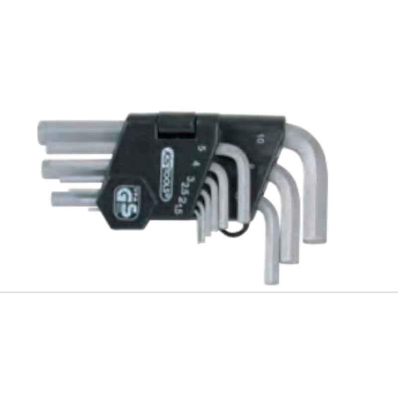 KS Tools 9 Pcs Steel Matt Chrome Hexagon Key Wrench Set, 151.3210