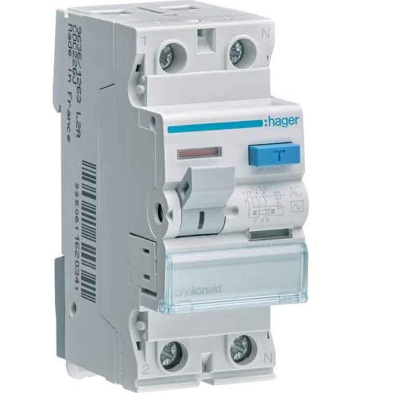 Hager 63A 100mA Double Pole Residual Current Circuit Breaker, CEC264J