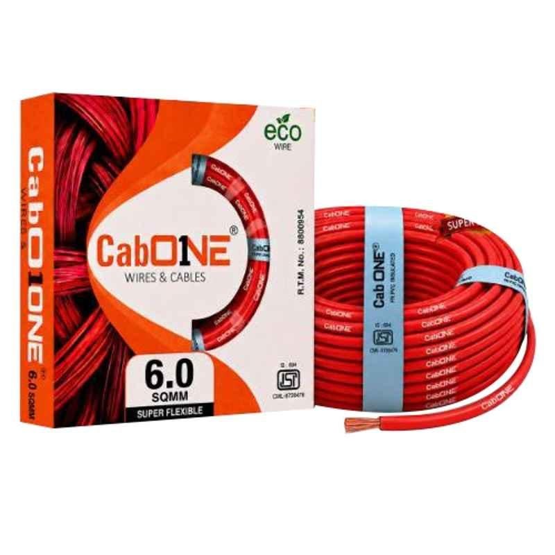 CabONE Lite 6 Sqmm Red Single Core FR PVC Insulated Domestic Copper Cable, Length: 90 m