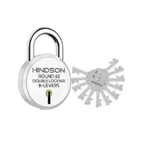 Hindson 65mm Silver Metal Double Locking Padlock with 12 Silver Keys, Round 65