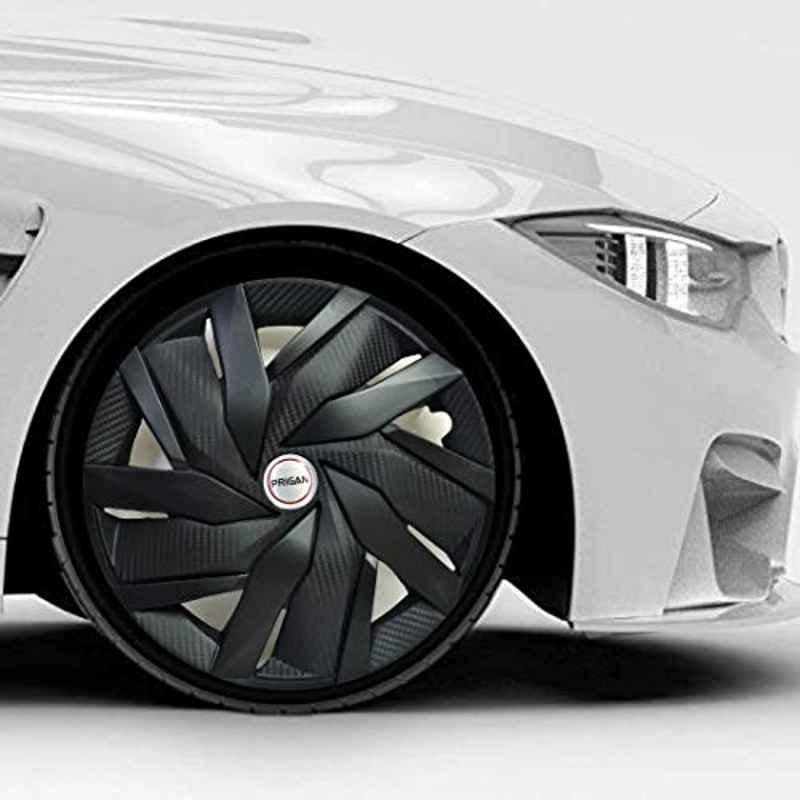 Prigan 4 Pcs 15 inch Polypropylene Silver & Black Universal Wheel Cover Set, Eagle-Black-15