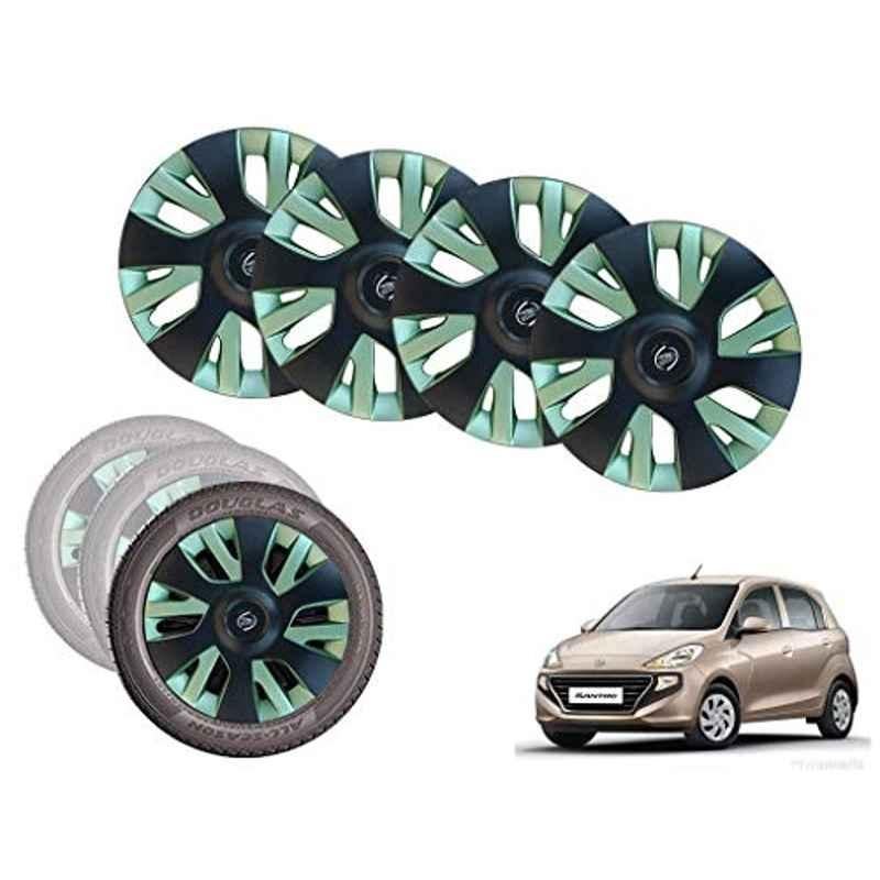 Auto Pearl 4 Pcs 13 inch Black & Green ABS Press Type Hubcap Wheel Cover Set with Retention Ring for Hyundai Santro18DLiteEraMag