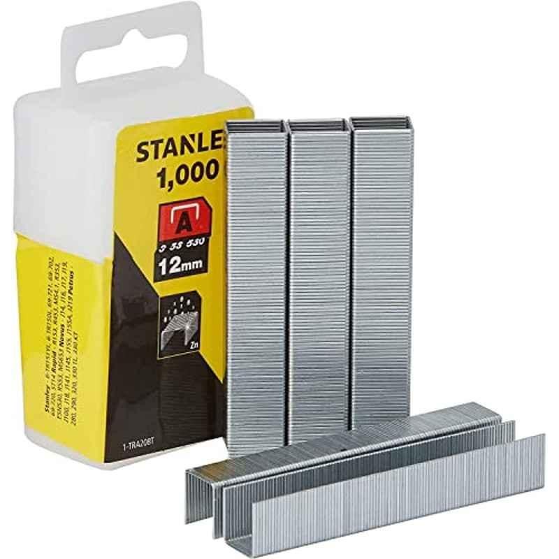 Stanley 1000 Pcs 12mm Round Wire Silver Type A Staples, 1-TRA208T