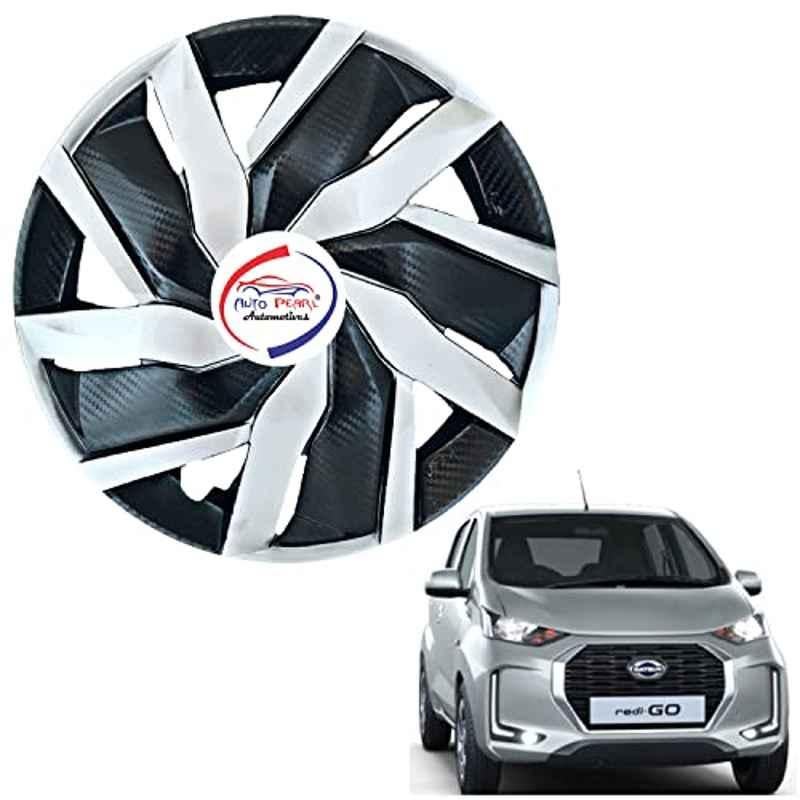 Auto Pearl 4 Pcs 13 inch ABS Black & Silver EGBL04 Hubcap Wheel Cover Set with Retention Ring for Datsun i Go
