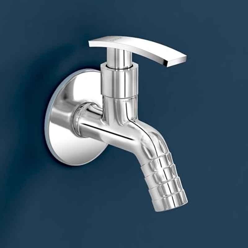 Plantex 3/4 inch 1206 Mirror Chrome Finish Nozzle Bib Cock Water Tap for Washing Machine with Wall Flange and Teflon Tape