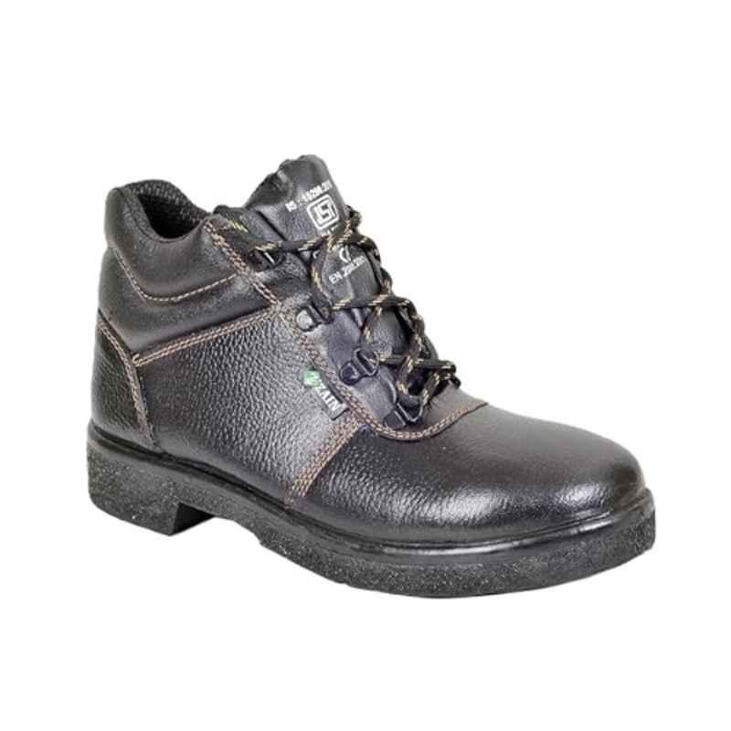 Zain Safety S1-SR HRO Jet NR/PU YL Genuine Leather Steel Toe Black Safety Shoes, Size: 11