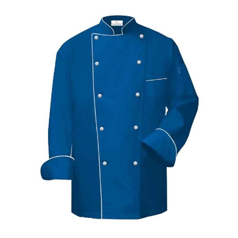 Superb Uniforms Polyester & Cotton Royal Blue Full Sleeves Double Breasted Chef Coat for Men, SUW/Rbl/CC02, Size: L