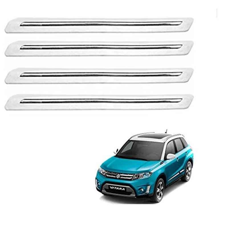 Kozdiko 4 Pcs PVC White Car Bumper Protector Set with Chrome Strip for Maruti Suzuki Vitara Brezza