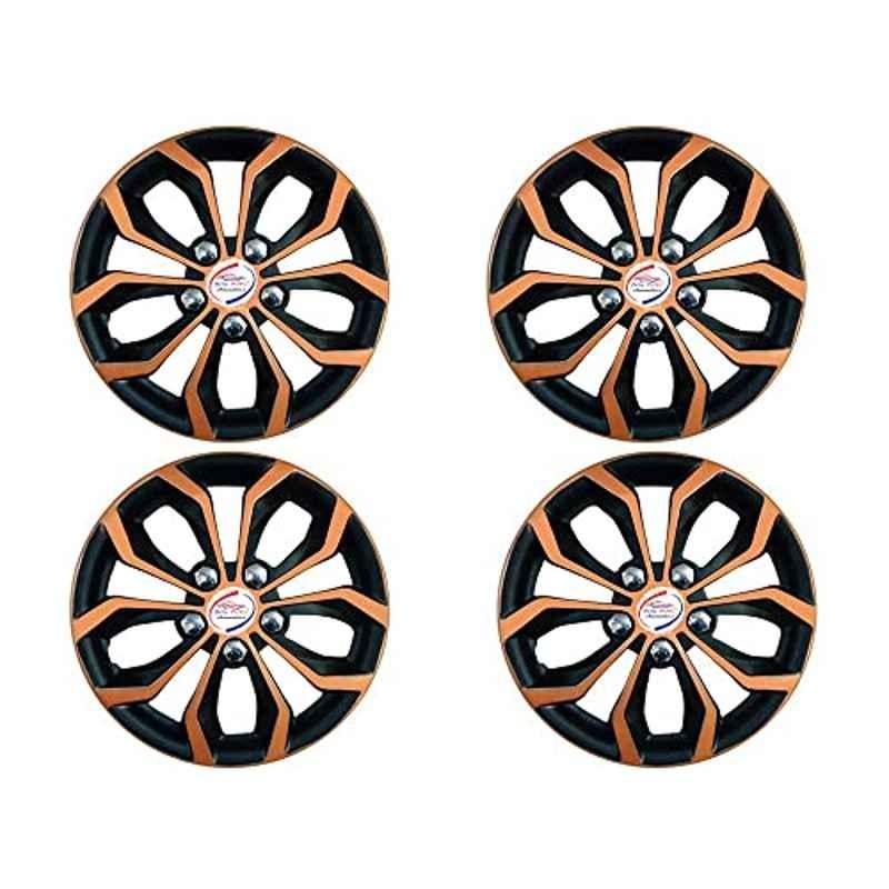 Auto Pearl 4 Pcs 14 inch Copper & Black ABS Press Type Hubcap Wheel Cover Set with Retention Ring for All Cars