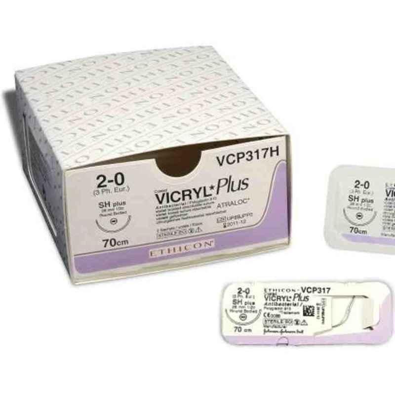 Ethicon VP2401 Vicryl Plus 3-0 Violet Braided Antibacterial Suture, Size: 45cm (Pack of 12)