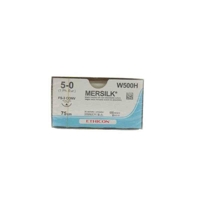 Ethicon NW5081 Mersilk 5-0 Black Braided Suture2, Size: 76cm (Pack of 12)