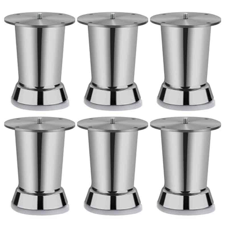 Plantex 4 inch Stainless Steel Silver Stylish Sofa Legs with Rubber Grip (Pack of 6)