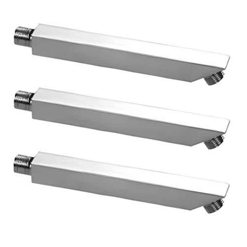 Torofy 9 inch Stainless Steel Chrome Finish Silver Bathroom Overhead Square Shower Arm with Wall Flange (Pack of 3)