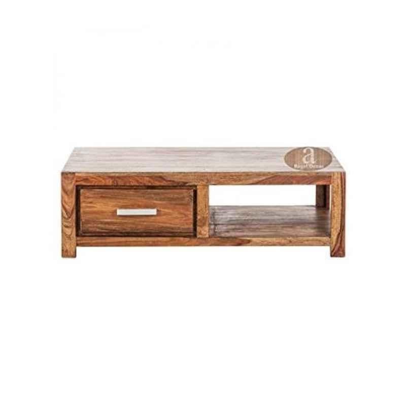 Angel Furniture Solid Sheesham Wood Glossy Finish Brown Rectangular TV Unit Table, AF-167H