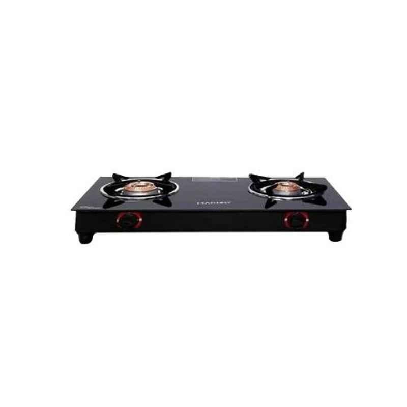 Macizo Preto 2 Burner Black Manual Ignition Glass Gas Stove with 1 Year Warranty