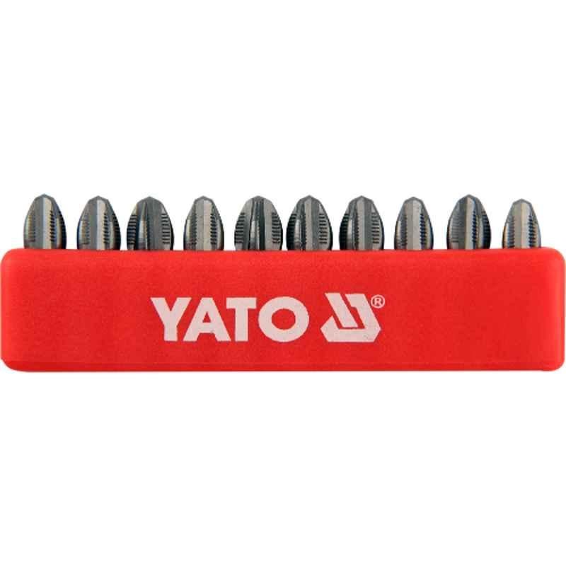 Yato 10 Pcs PH3x25mm 1/4 inch Drive CrV 6150 & AISI S2 Screwdriver Bit Set, YT-0476