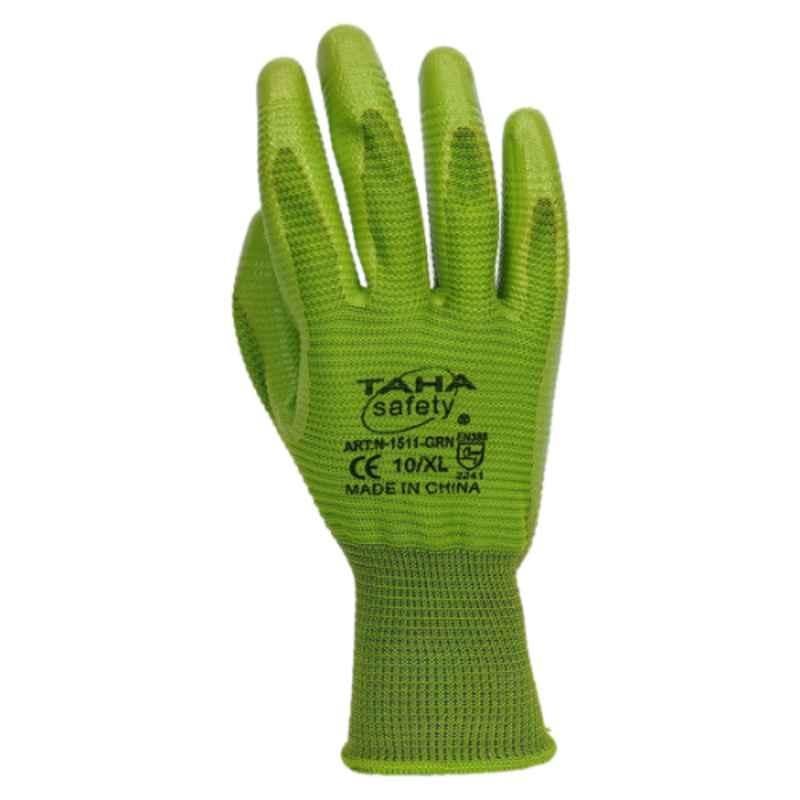 Taha Safety Polyester & Nitrile Green Gloves, N1511 U3, Size:XL