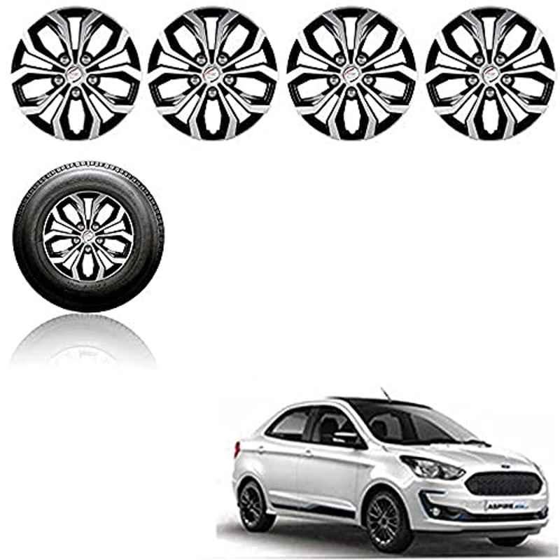 Auto Pearl 4 Pcs 14 inch ABS Silver & Black Press Fitting Wheel Cover Set for Ford Figo Aspire