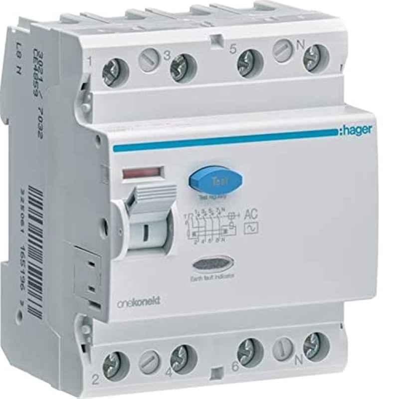Hager 100A 300mA Four Pole Residual Current Circuit Breaker, CF485Z