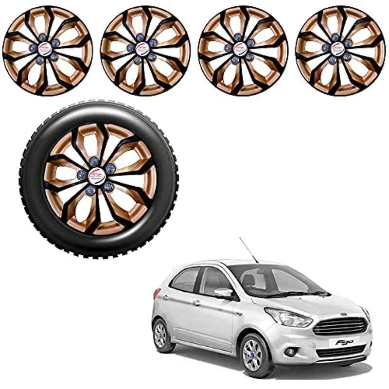Auto Pearl 4 Pcs 14 inch ABS Golden & Black Press Fitting Wheel Cover Set for Ford Figo 2015 with Retention Rings