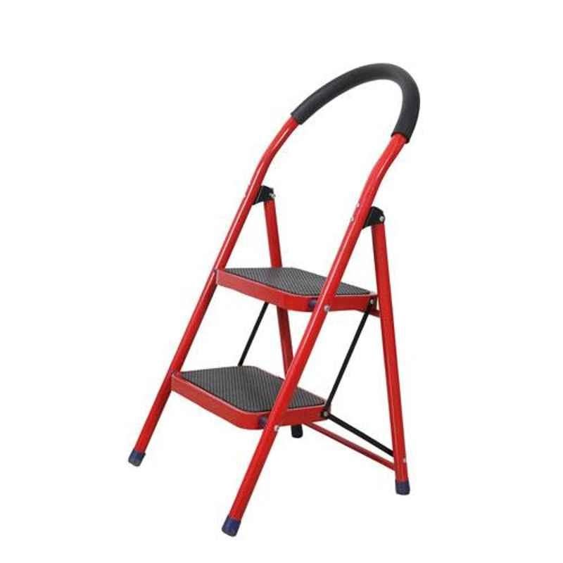 Alnico 2 Steps Steel & Virgin Plastic Red Ladder with Platform, AKL2