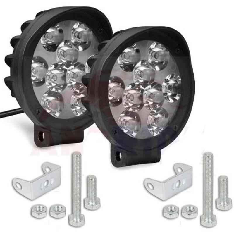 JBRIDERZ 2 Pcs 9 LED 15W 3 inch Round Cap LED Fog Light Set with Mounting